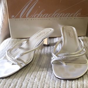 Michaelangelo White & Rhinestone Low Heel